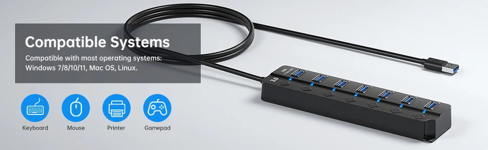 USB 3.0 Hub 7 Port High Speed Powered Switch Cable