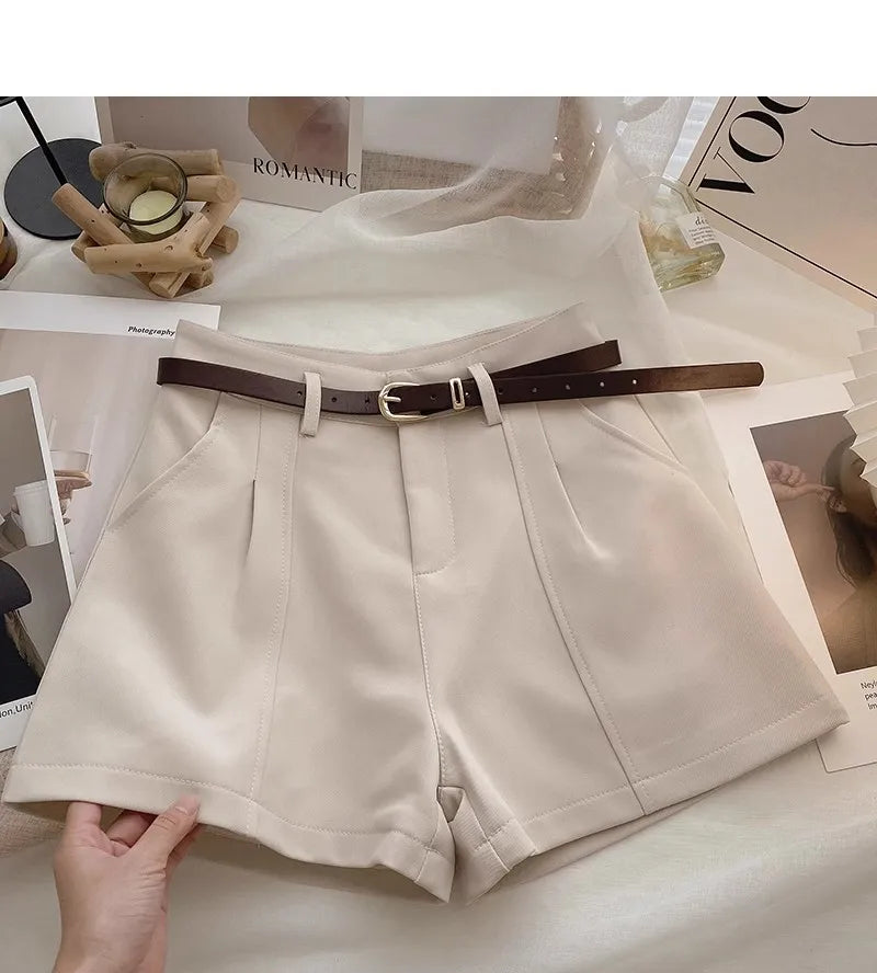 Casual Women A-Line Shorts Fashion Office Lady Commute Vintage Solid High Waist Short Pants Casual Streetwear Summer Trousers - Smarsty