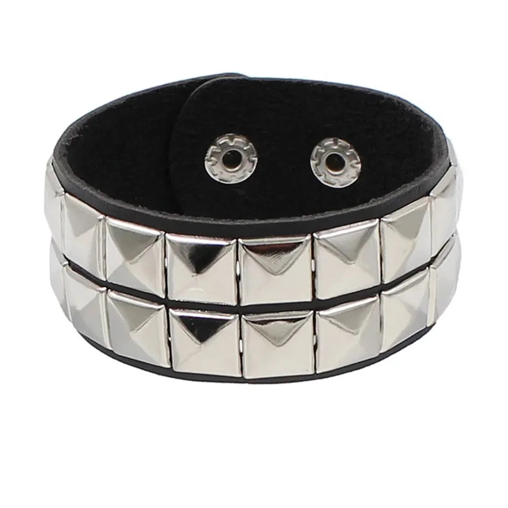 Adjustable Punk Rock Studded Leather Bracelet Set - Smarsty
