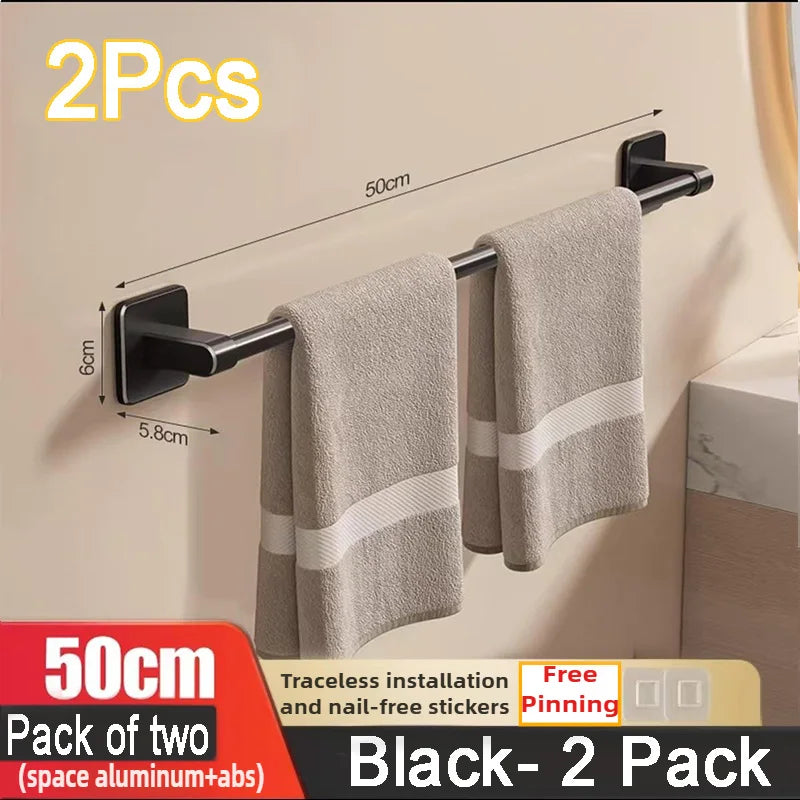 Self-Adhesive White Towel Holder Easy Install Bathroom Rack - Smarsty