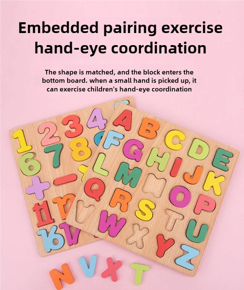 Kids Alphabetic Arithmetic Number Geometric Shapes Wooden Puzzle Montessori Preschool Learning Educational Game Toy for Children by Smarsty