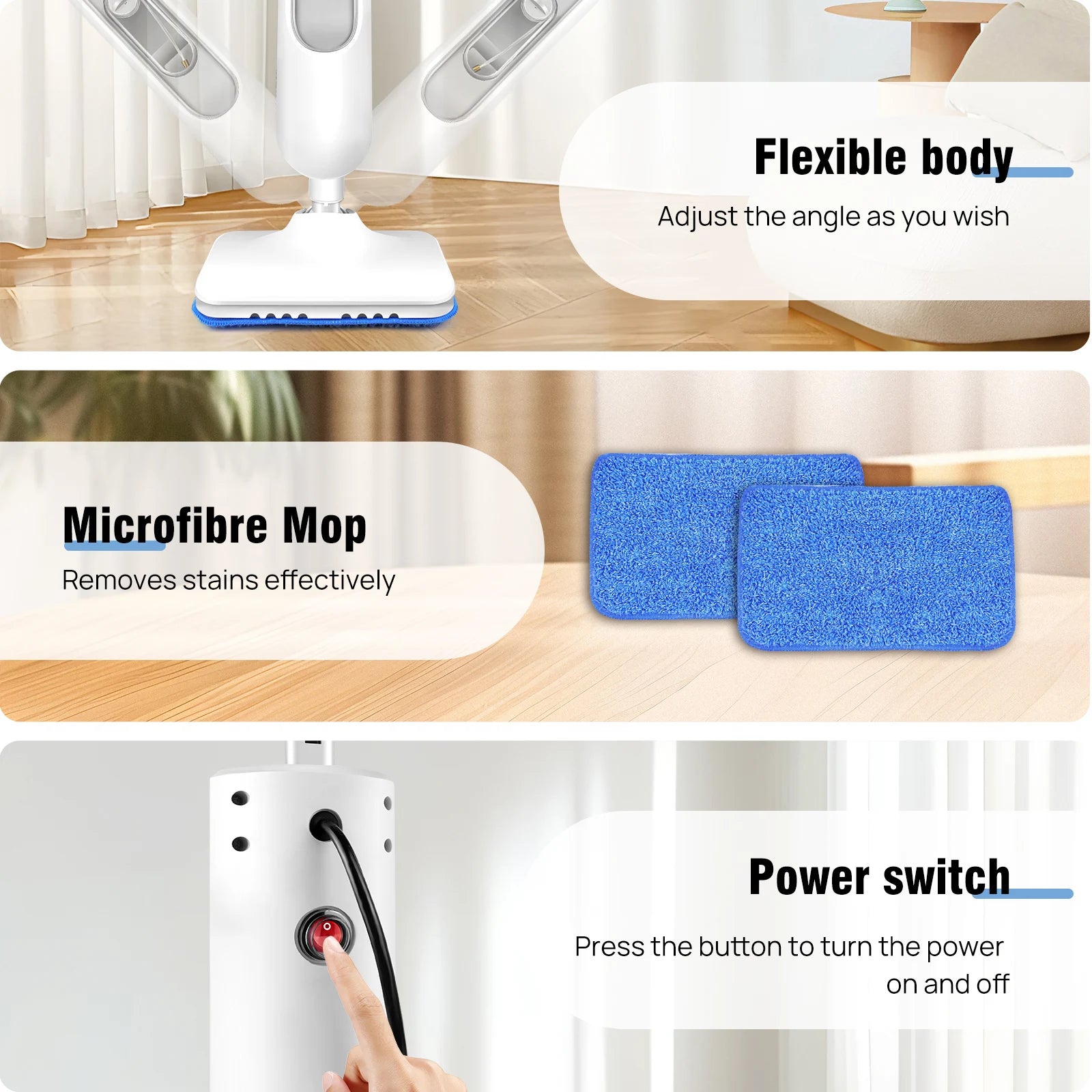 DayPlus Steam Mop & Detachable Steam Cleaner, 1500W Powerful Floor Steamer for Carpet Laminate Hardwood,2 Washable Pads, 400ml - Smarsty