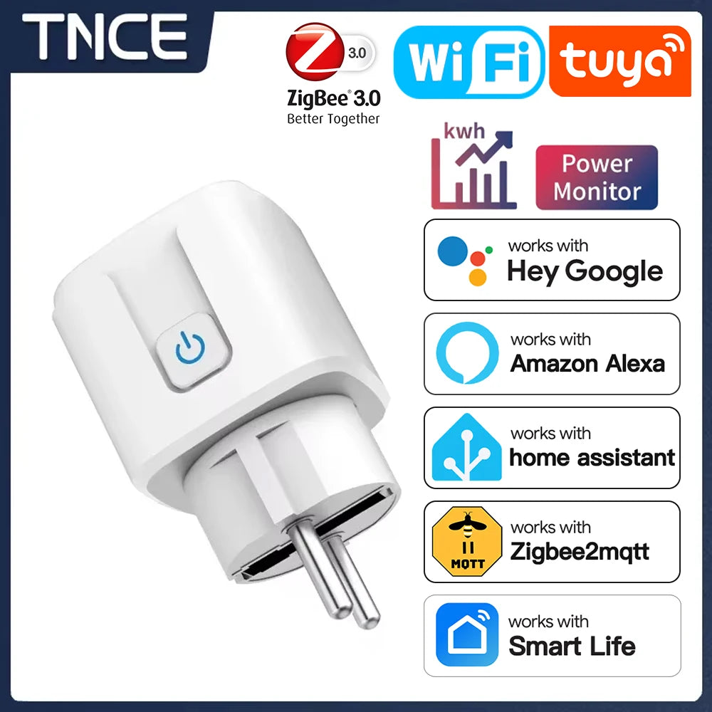TNCE TUYA Smart Plug WiFi or Zigbee3.0 Socket EU 16A/20A Power Monitor Timing Function Voice Control Work With Alexa Google Home - Smarsty