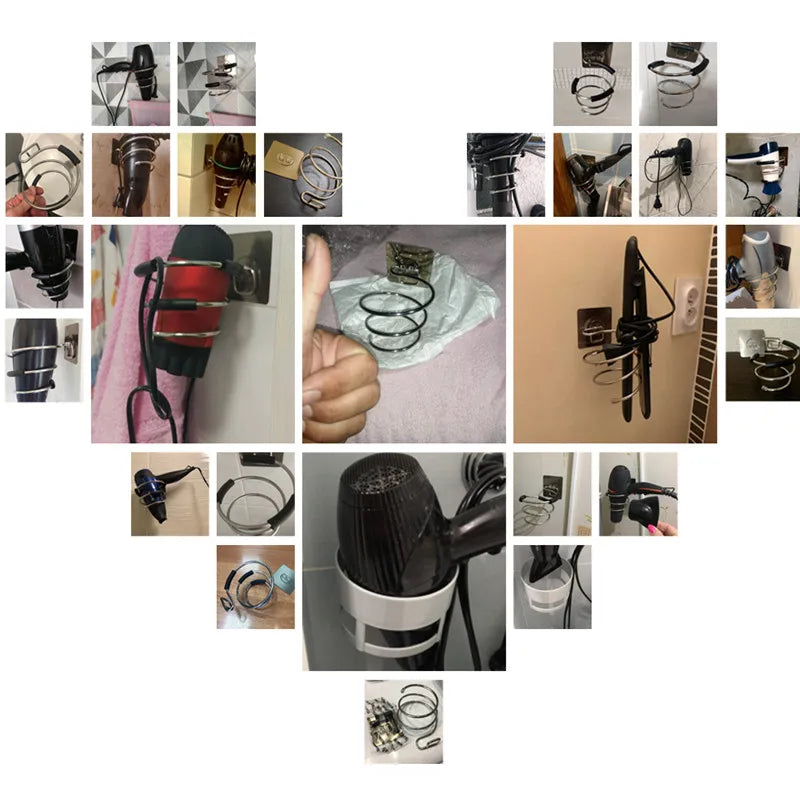 Wall Mounted Hair Dryer Holder Stainless Steel Organizer - Smarsty