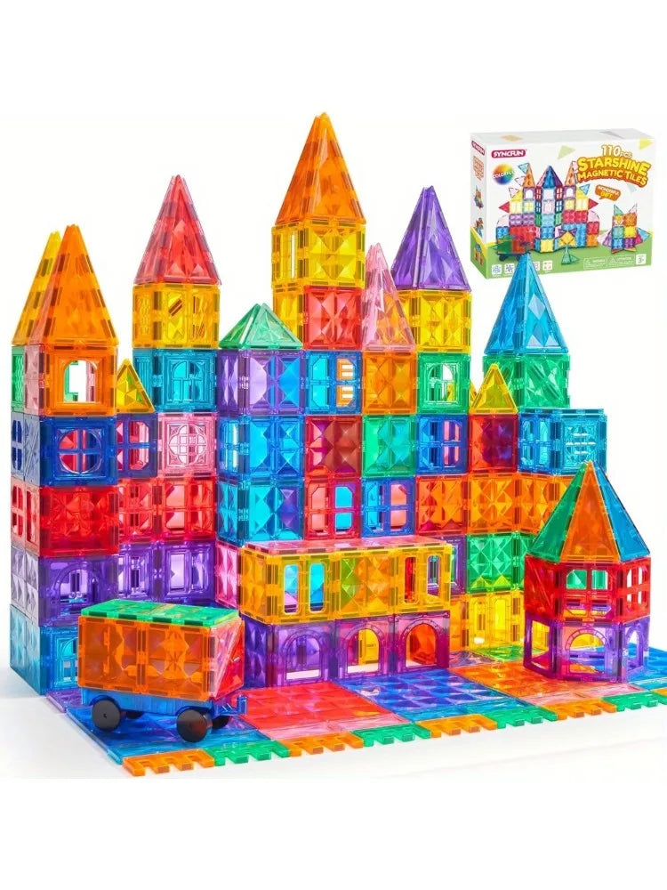 JOYFY 110/66/50 PCS Magnetic Building Tile 3D Magnet Tiles with Vehicle Construction Blocks Set for Kids Birthday Chirstmas Gift - Smarsty