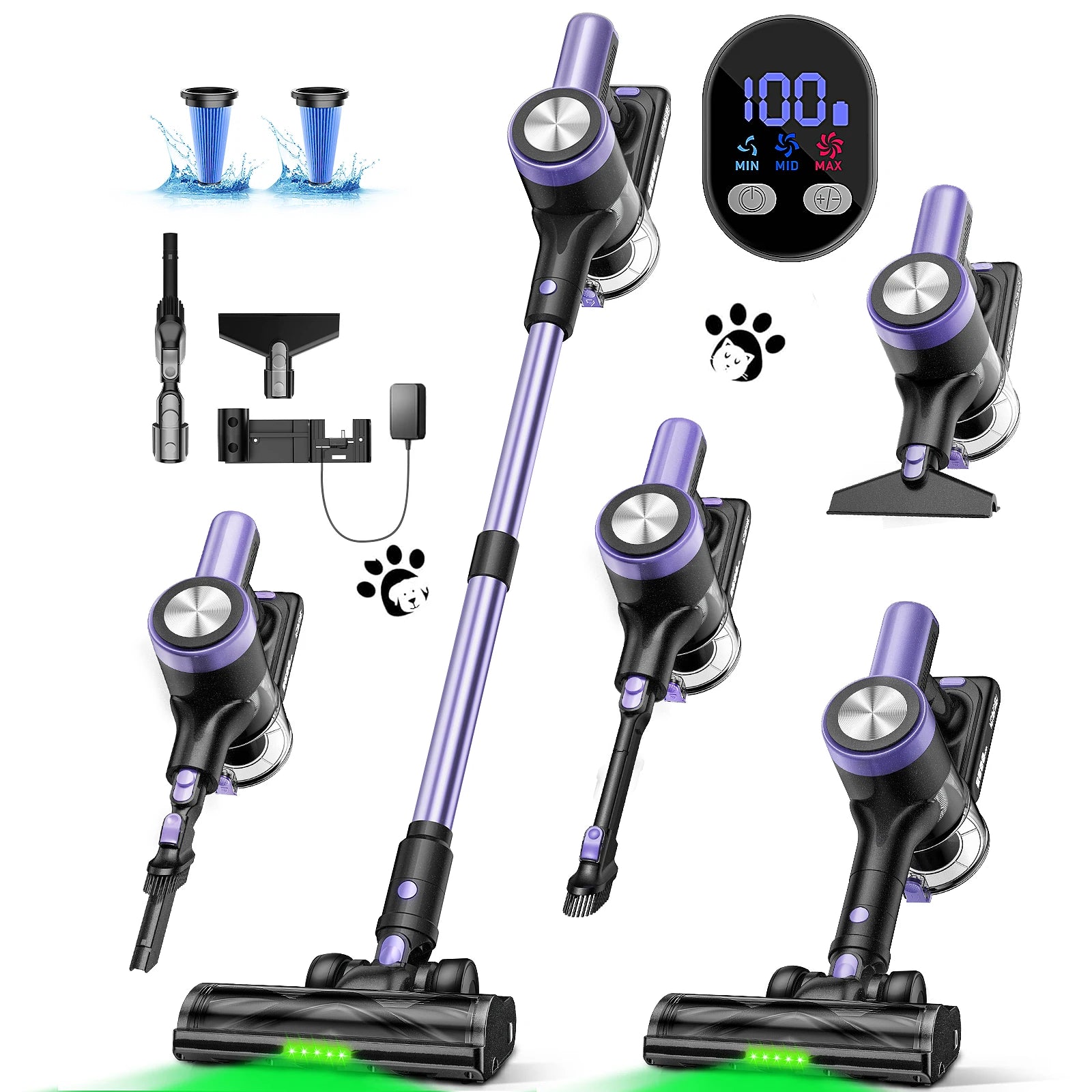 500W/55KPA Self-Standing Cordless Vacuum Cleaner,60 Mins Handheld Vacuum Cleaners,Smart LED Screen Vacuum for Carpet/Pet Hair - Smarsty