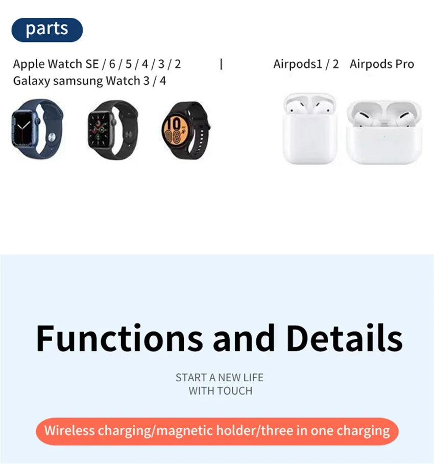 Three In One Wireless Charger Stand Fast Charging Dock - Smarsty