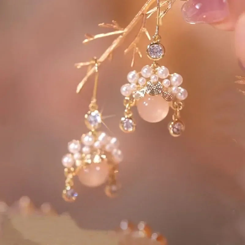 Pearl Long Earrings With Rhinestones For Wedding Fashion - Smarsty
