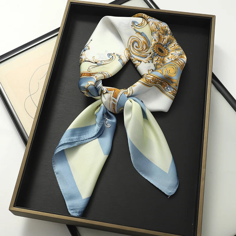 Luxury Silk Skinny Scarf with Cat Print for Women - Smarsty