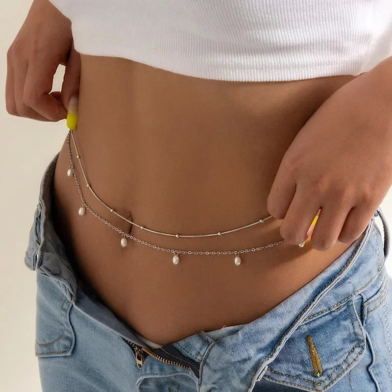 Fashion Sexy Double Layer Pearl Belly Chain for Women - Smarsty