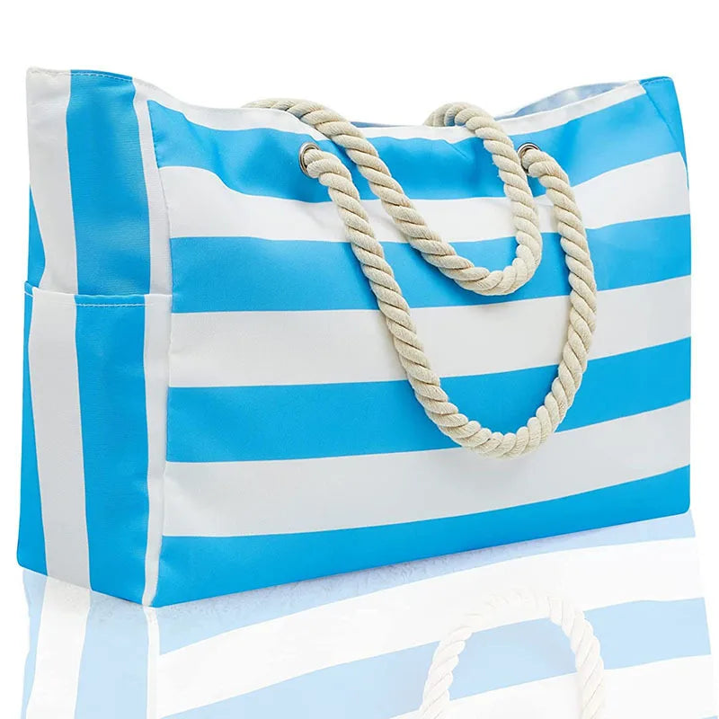 Striped Beach Bag Canvas Tote Large Capacity Eco Friendly - Smarsty