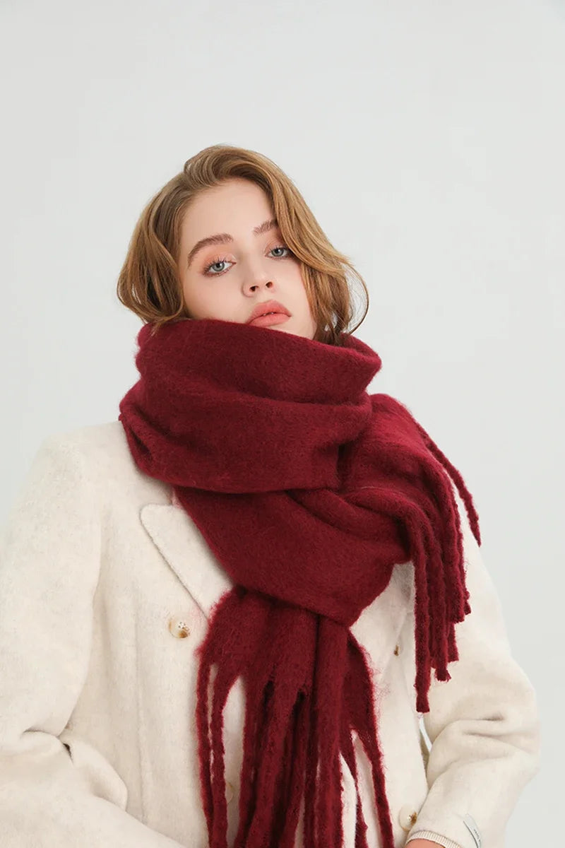 Winter Scarf for Women Cashmere Warm Solid Pashmina Blanket Wraps Female Thick Soft Bufanda Big Tassel Shawl Long Poncho Echarpe - Smarsty