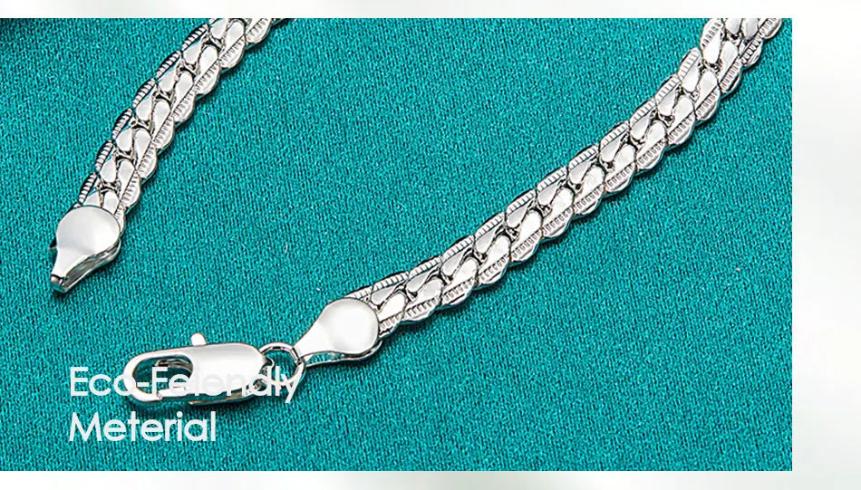 925 Silver Chain Bracelet Unisex Flat Side Lobster Clasp - Smarsty