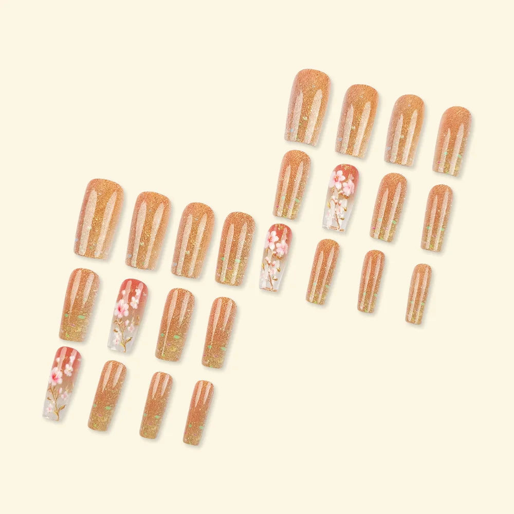 24 Piece Set Medium Long Press On Nails with Floral Design - Smarsty