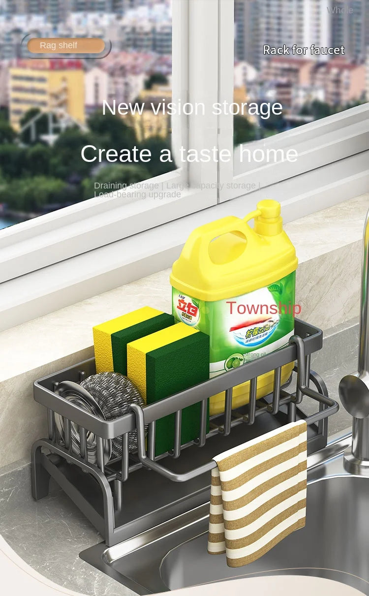 Kitchen Sink Draining Rack with Cleaning Cloth Storage - Smarsty