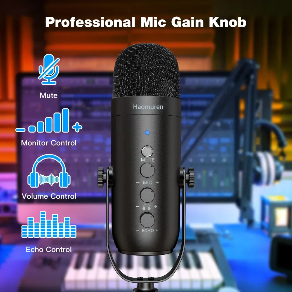 Haomuren USB Podcast Microphone Kit with Boom Arm - Smarsty