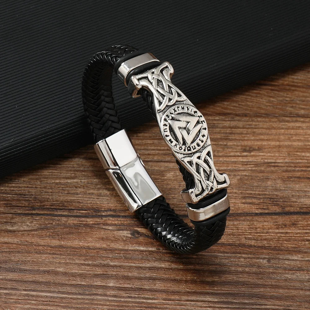 Vintage Viking Leather Bracelet Magnetic Celtic Knot Bangle - Smarsty