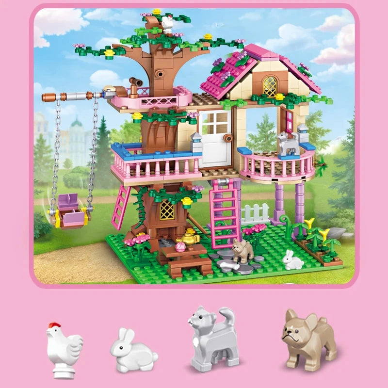Friends City Tree House Summer Holiday Villa Castle Building Blocks Sets Figures Garden DIY Toys for Kids Girl Birthday Gift