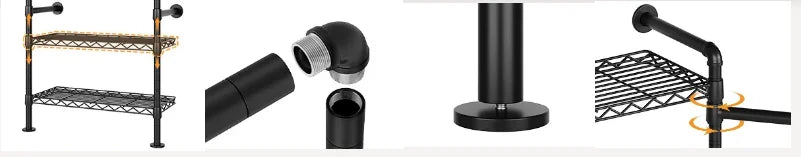 L4 Wall Mounted Industrial Pipe Clothes Rack, Closet Organizer System with Rods Expandable, Clothing Rack, Corner Garment Rack