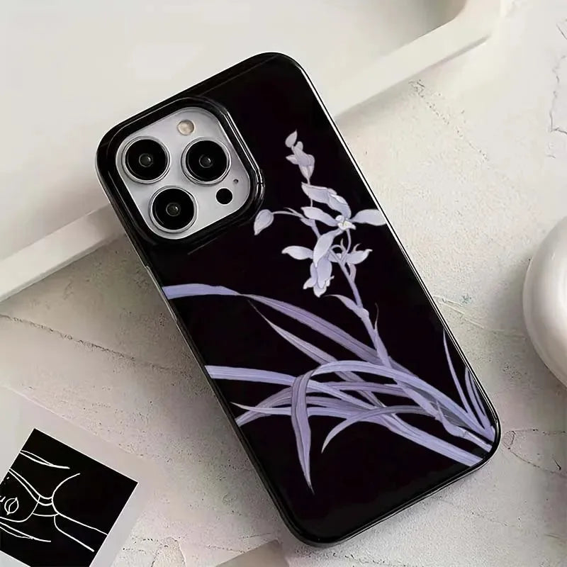 Orchid Print Shockproof Phone Case for iPhone 7 to 16 - Smarsty