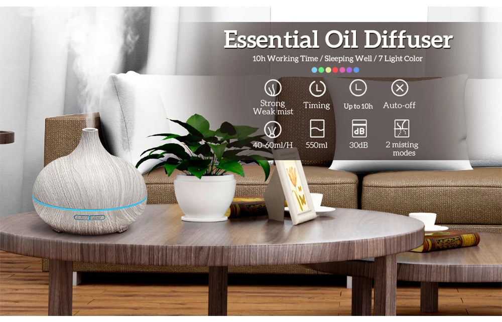 Wood Grain Aromatherapy Essential Oil Diffuser with Remote Control - Smarsty