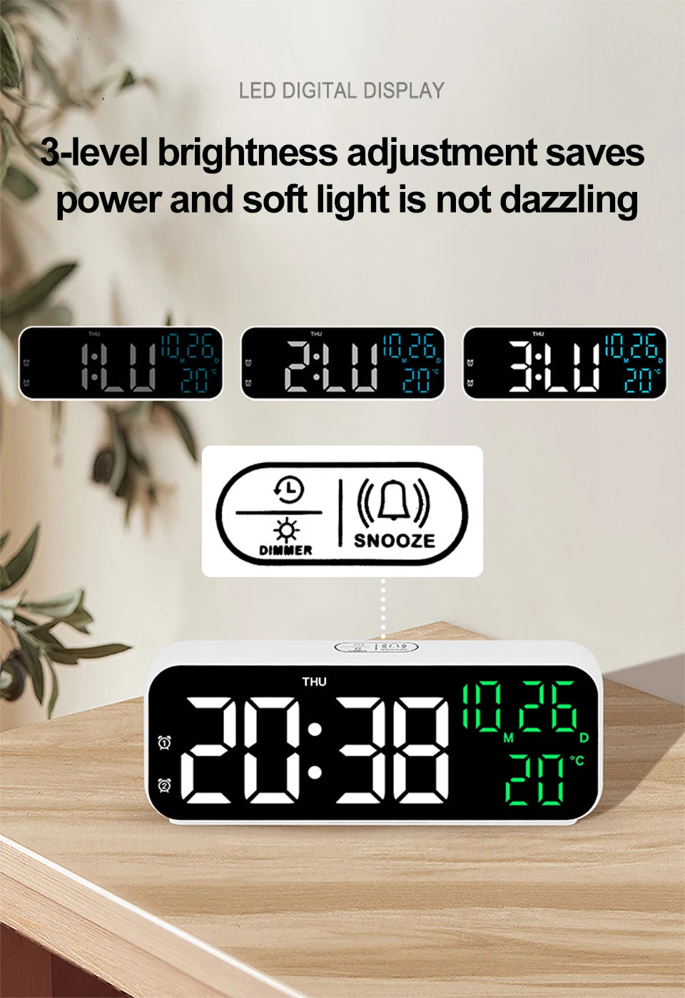 Voice Control Digital Alarm Clock with Temperature Display - Smarsty