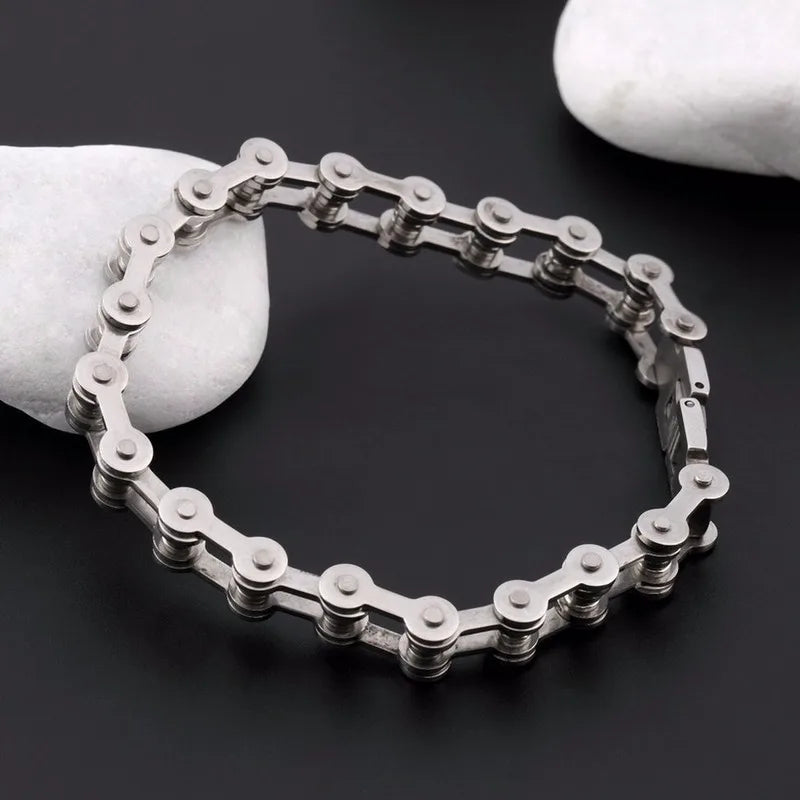 Stainless Steel Biker Chain Bracelet with Toggle Clasp - Smarsty