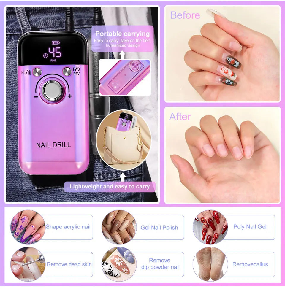 Professional 45000RPM Electric Nail Drill Machine Portable Manicure Tool - Smarsty