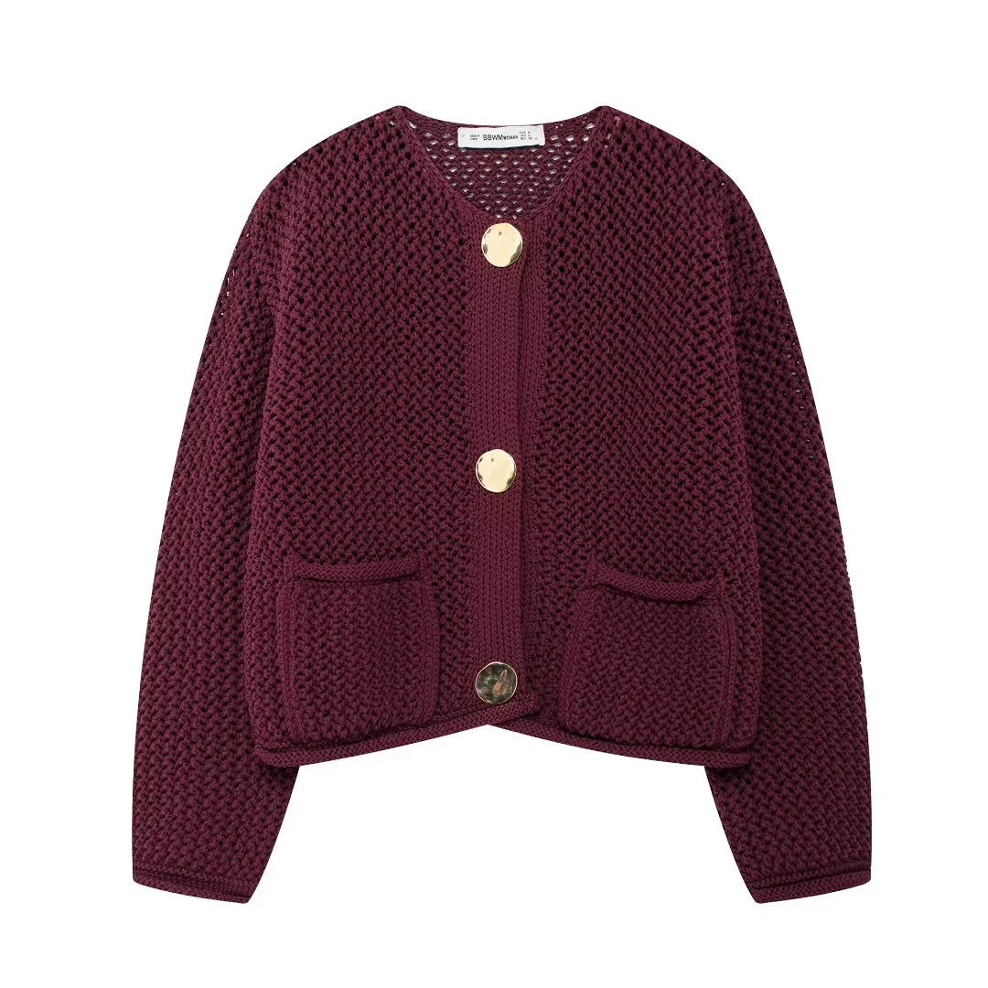 TRAF Autumn Winter Knitted Cardigans For Women Casual Button Long Sleeve Female Sweater 2024 Fashion Loose Lady Cardigans Coat - Smarsty