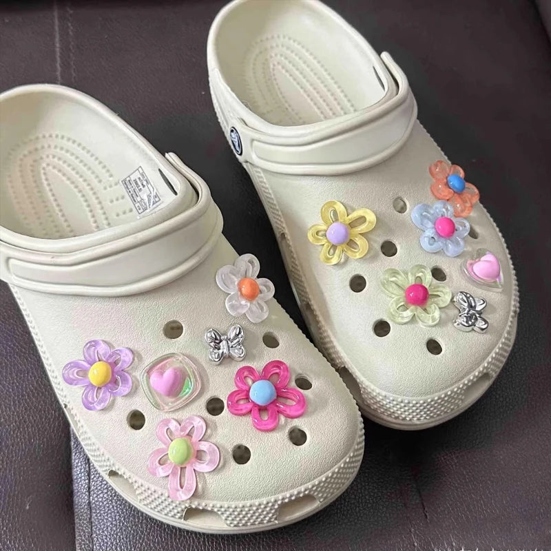 12pcs Set Shoes Decoration for Summer Sandals & Slippers Three-dimensional Colorful Flowers Shoes for Women DIY Shoe Accessories - Smarsty
