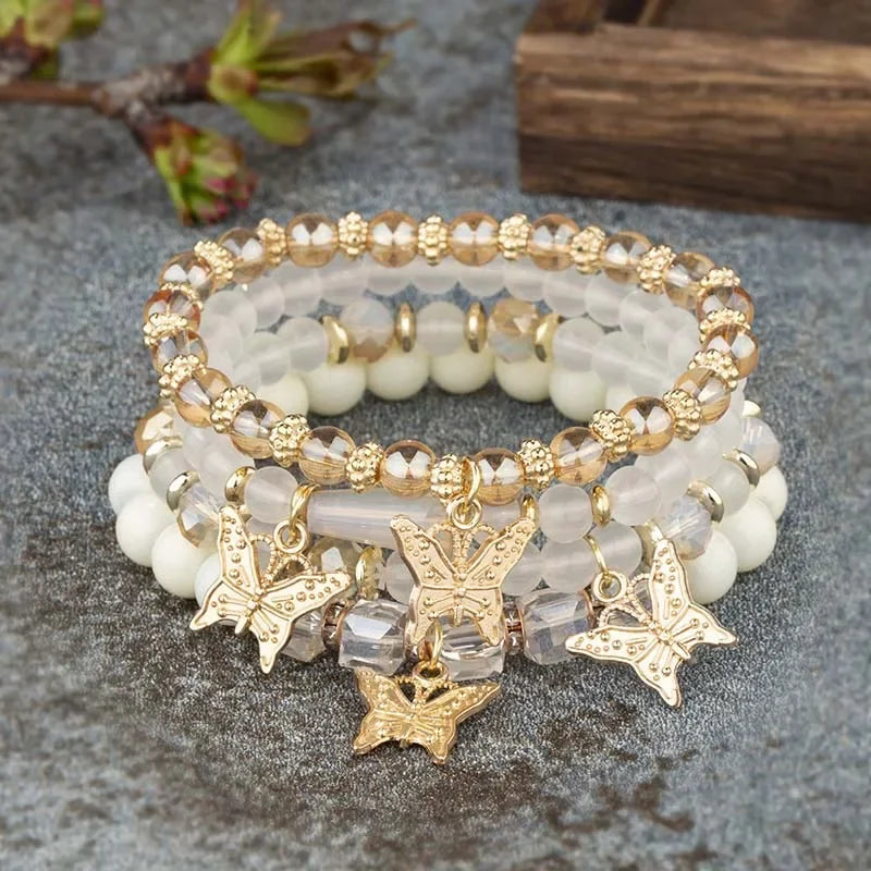 Trendy Butterfly Beaded Bracelet Set for Women - Smarsty