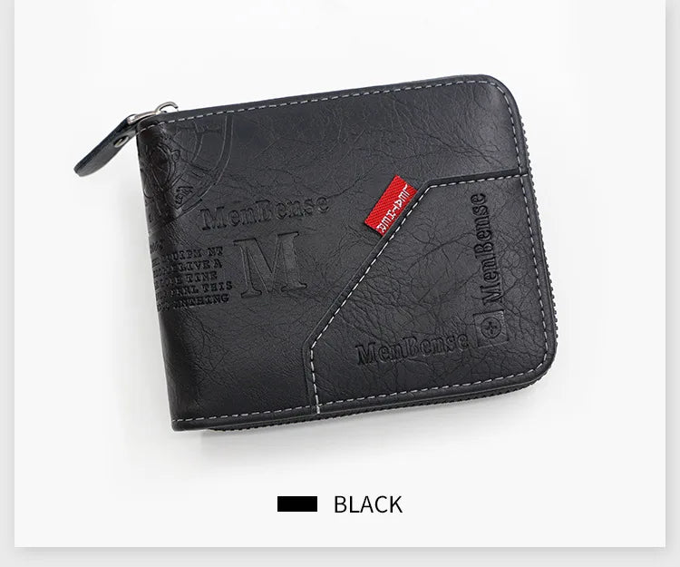 New Men Zipper Wallets Short Card Holder Vintage Male Wallet High Quality PU Leather Classic Coin Pocket Wallet For Boys - Smarsty