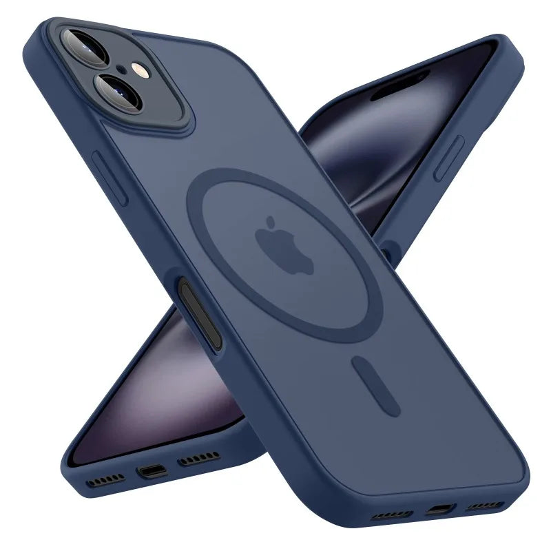 Luxury Frosted Phone Case For iPhone 16 15 14 13 12 11 Pro Max Plus 17 Air For Magsafe Matte Transparent Magnetic Cover - Smarsty