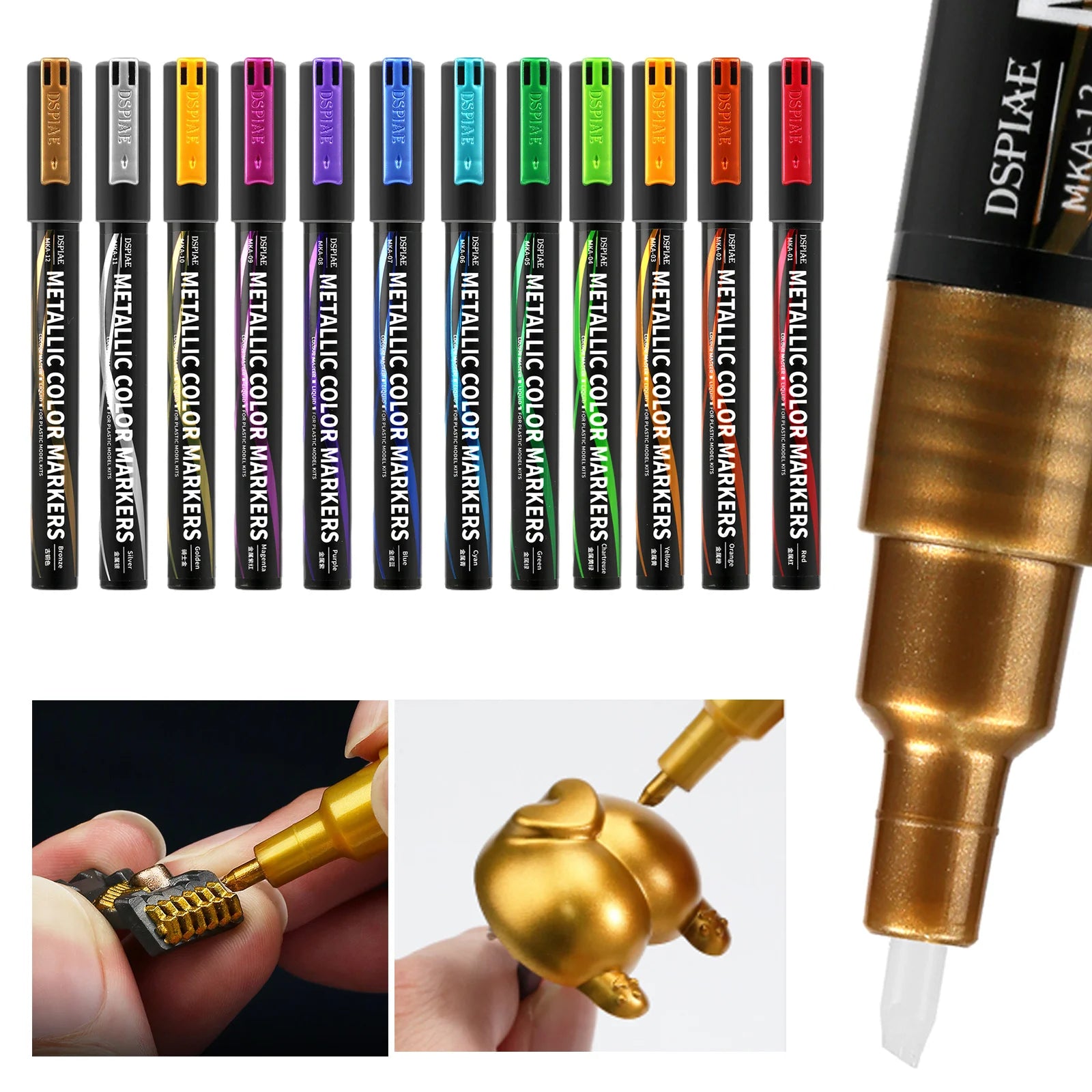 12pcs DSPIAE MKA-Ultra Metal Environmental Protection Document Marking For Gundam Mechanical Model 12 Colors DIY Tool Brush Part