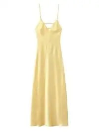 Yellow Elegant Stain Women's Sling Dress Sexy Backless Sleeveless V Neck High Waist Evening Gown Summer Chic Lady Partywear 2025