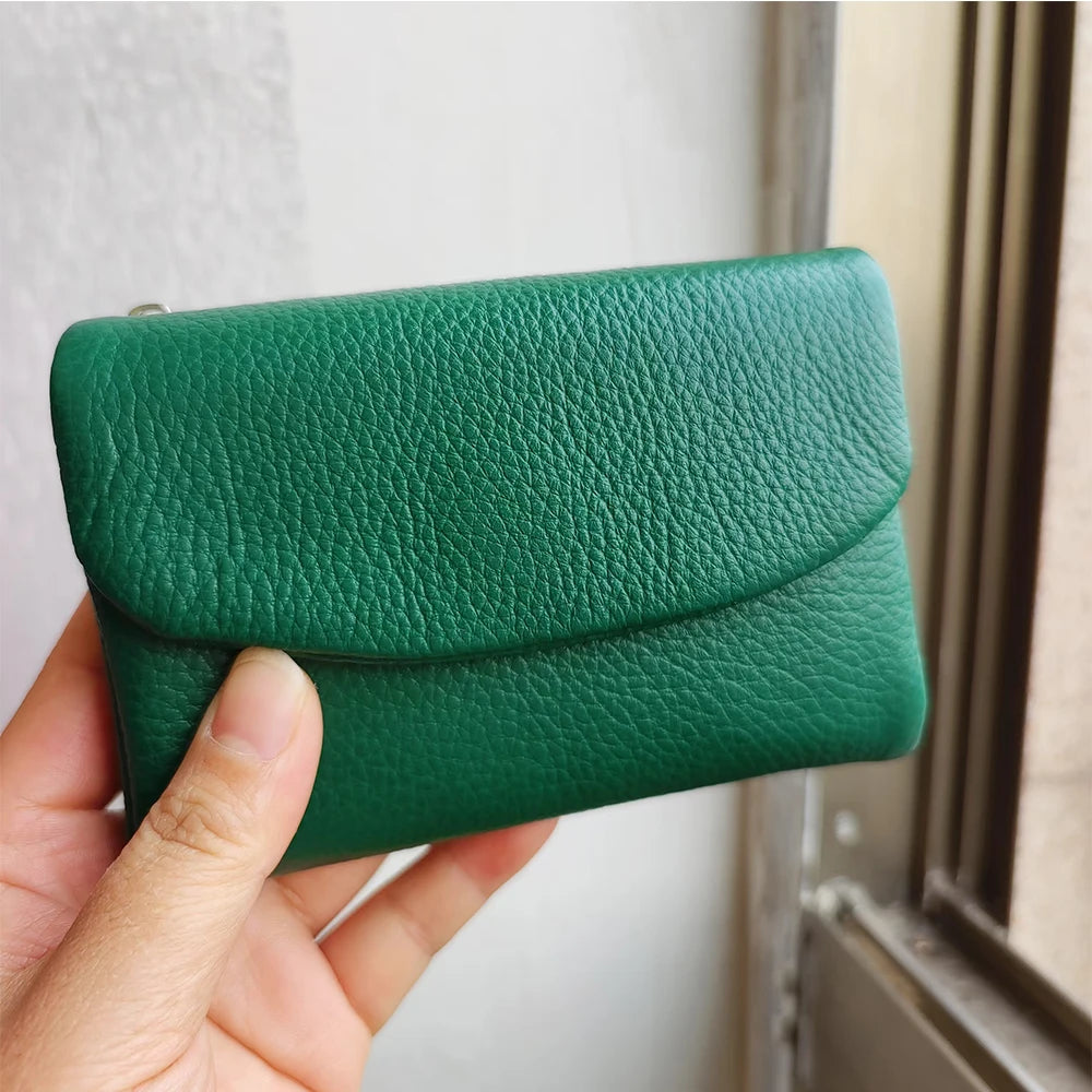 Coin Purse Genuine Cow Leather Short Wallet Trifold for Small Women's Purses Clutch Cowhide Card Holder Travel Card Wallets