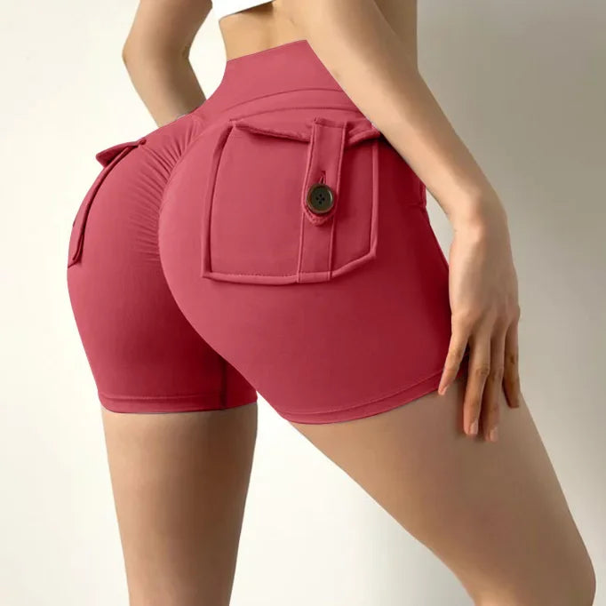 Summer Peach Butt Fitness Exercise Three-Quarter Pants Cargo Air Dry Pocket Yoga Tight lift the hips Women's Shorts