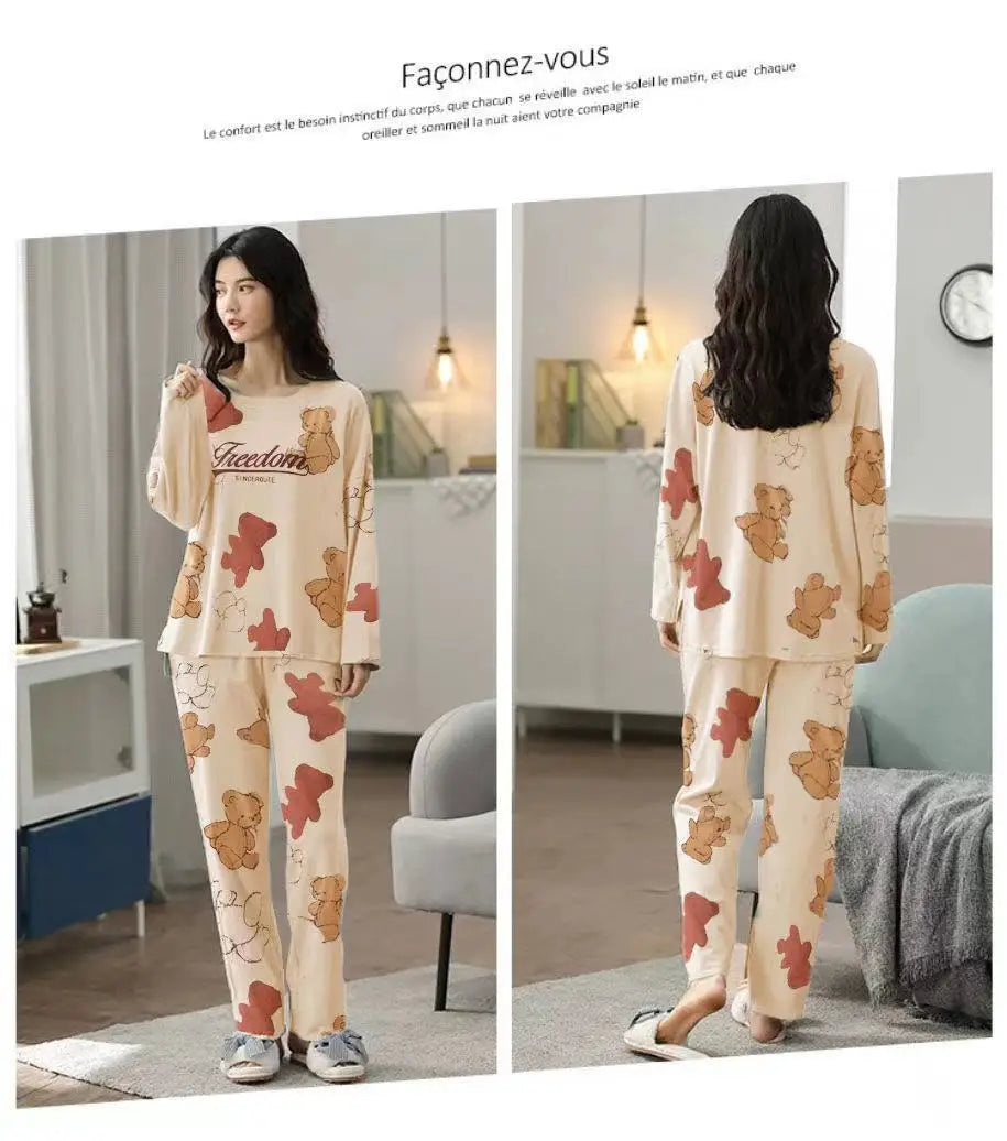 Spring and Autumn New Ladies Pajamas Homewear Set of Long-Sleeved Autumn and Winter Homewear Women Plus Size Pajamas Set - Smarsty