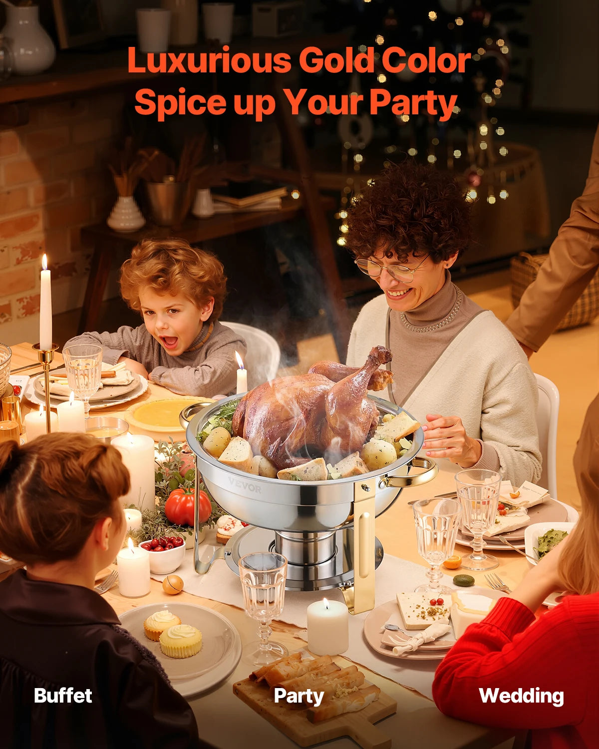 SucceBuy 4 Pack Chafing Dish Buffet Set Stainless Steel Chafer w/4 Full Size Pan Round Catering Warmer Server for Party Banquets