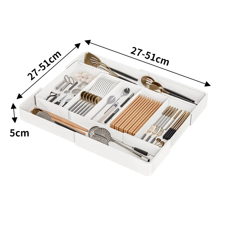 Kitchen Drawer Retractable Storage Box Kitchen Storage Tray Detachable Tray Household Partitioning Organization Box
