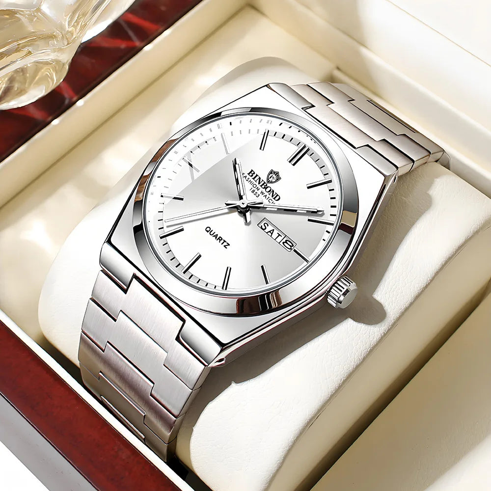 Luxury Stainless Steel Men's Watch with Double Calendar - Smarsty
