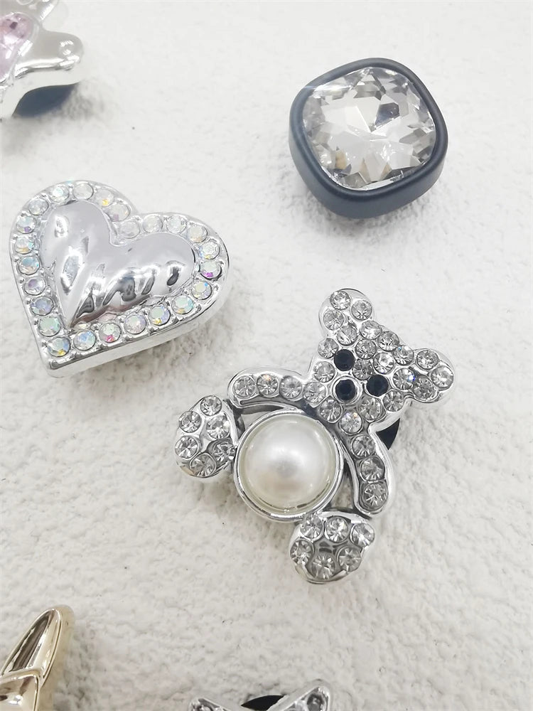 10PCS Shoe Charms ABS Bow Decorations For Sandals Luxury Rhinestone Bear Design Accessories 2024 Women Diy Bling Clog Ornaments