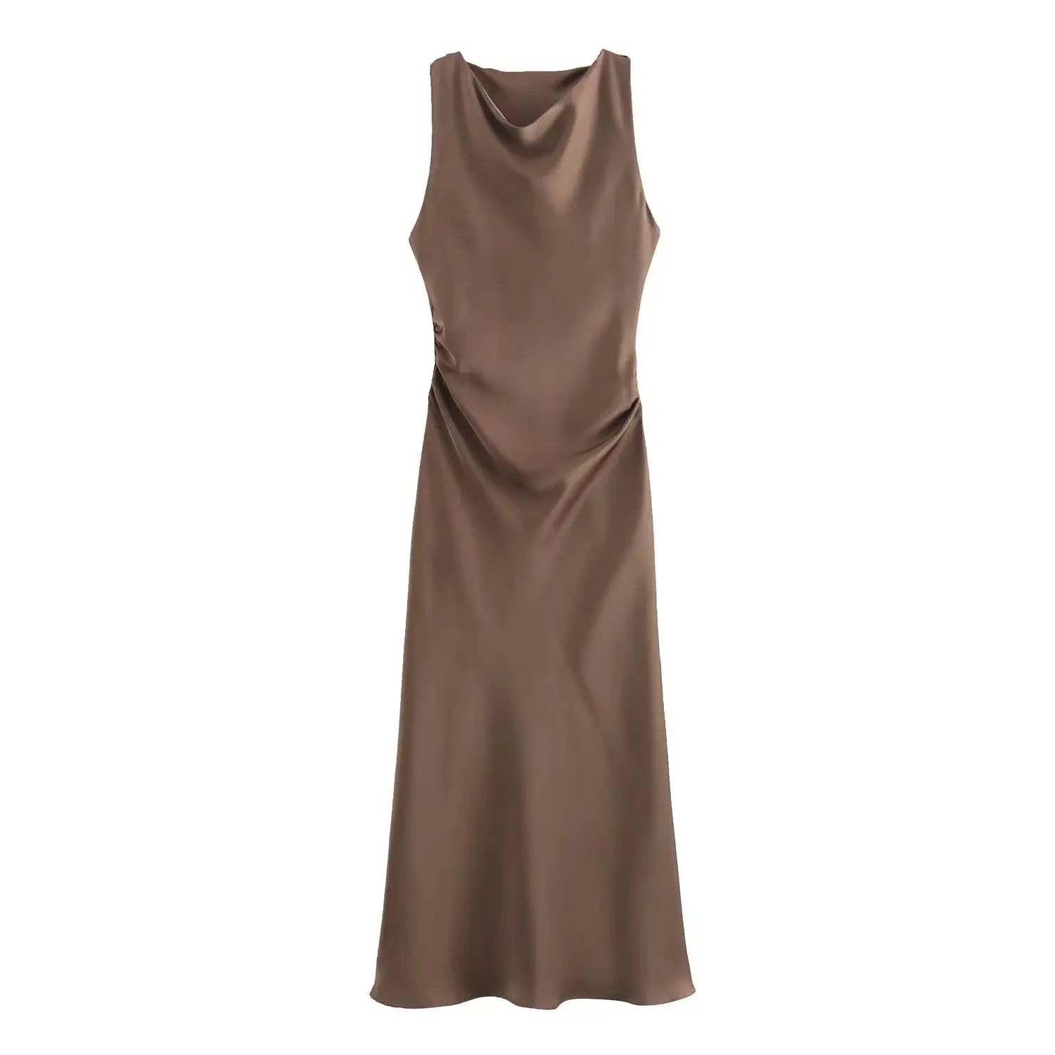 TRAF Satin Long Dresses for Women 2024 Summer Slip Midi Dress Woman Sexy Evening Party Dress Sleeveless Female Elegant Dresses - Smarsty