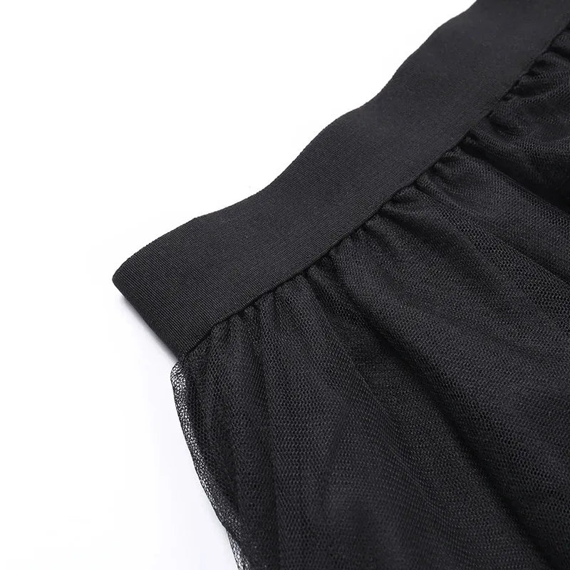 Sexy Net Yarn High-Waisted Irregular Skirt for Women Summer New European and American Gothic Style Versatile Casual Skirts - Smarsty