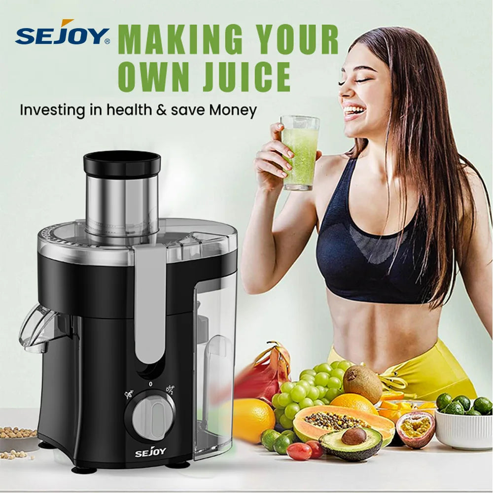 Sejoy Compact Fruits Juicer,Juice Extractor Machine Multiple Safety Features Operation Centrifugal Extractor Speed Adjustable