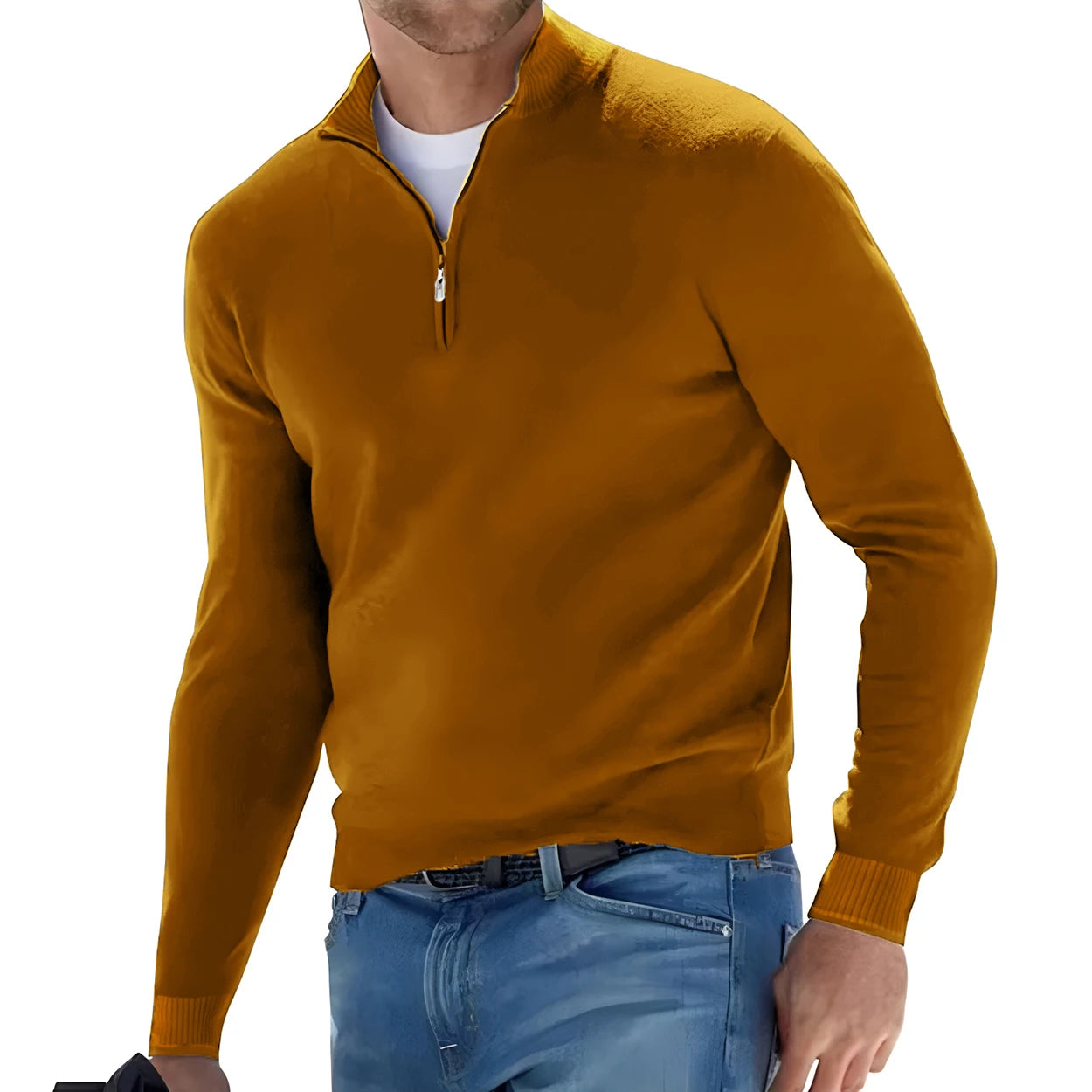 New Men's Long Sleeve Pullover Solid Color Half Zipper Sweaters V-neck Knitted Sweater Men Oversized Breathable Streetwear - Smarsty