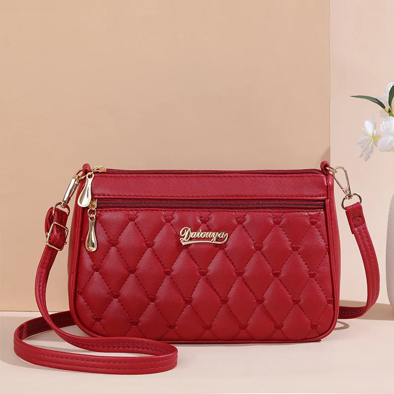 Embroidered Leather Messenger Bag for Women With Fur Accent - Smarsty