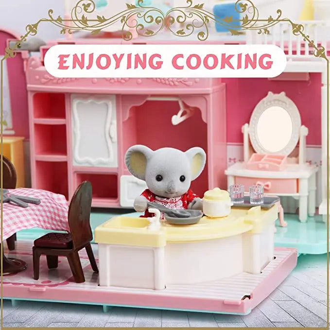 Dollhouse Koala Diary Girl Play House Toy Diy Tour Bus Bedroom Dresser Dining Kitchen Bathroom Shop Pretend Family Toys Girls by Smarsty