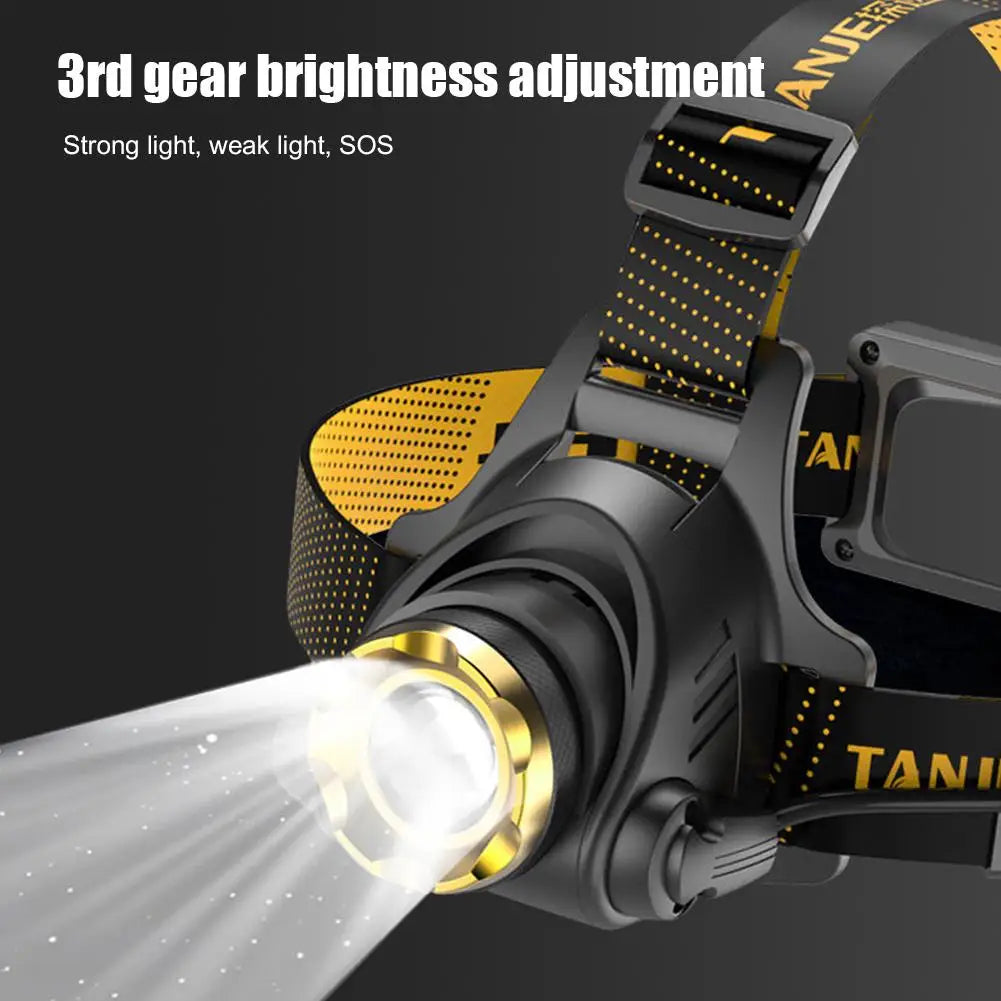 LED Super Bright Headlight USB DC Rechargeable Zoomable Head Flashlight Angle Adjustable 1200mAh for Camping Hiking Fishing