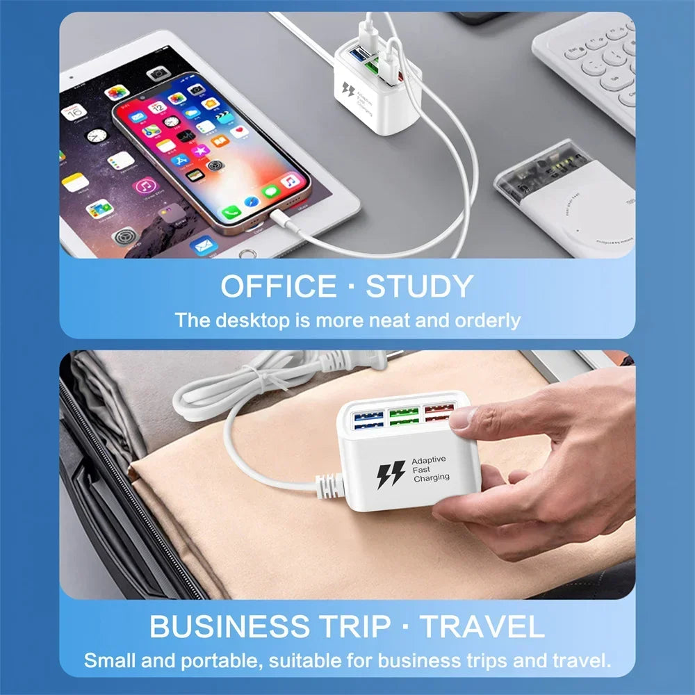Fast USB Charger 6 in 1 Power Strip Desktop Charging Station Fast Charging 1m Cord USB HUB Adapter Socket for iPhone 16 Home - Smarsty